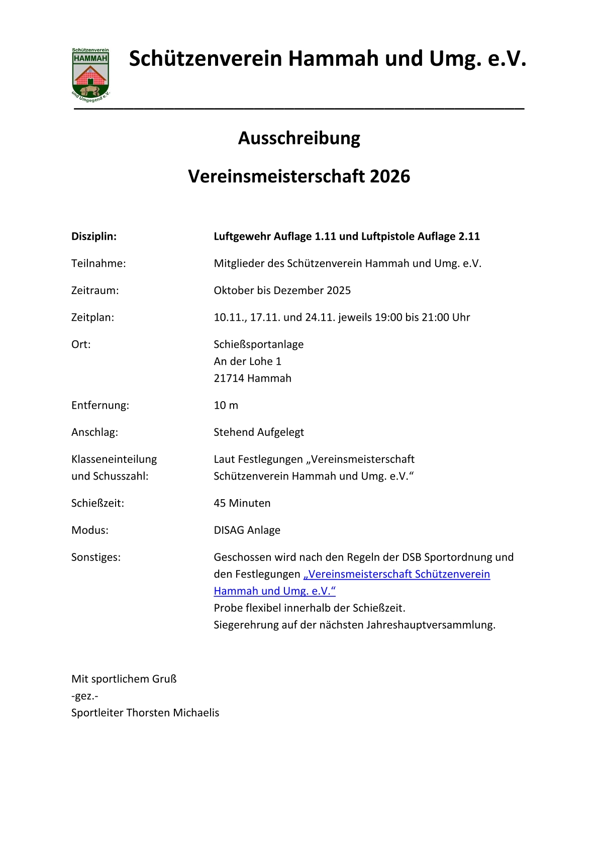 Ausschreibung VM Luftgewehr und Luftpistole Auflage 2026